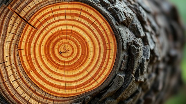 Cross-section of a healthy tree trunk showing growth rings